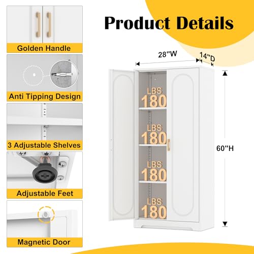 Image of Steeloong 60 inchMetal Pantry Storage Cabinet with Doors & 3 Adjustable Shelves