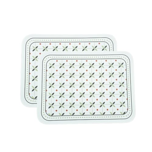 Image of Faux Leather Dining Table Placemats | Heat Insulation & Stain Resistant Waterproof Non Slip Dinner Table Mats | Perfect for Home, Kitchen, Restaurant, Office (Moss Green, Set of 2)
