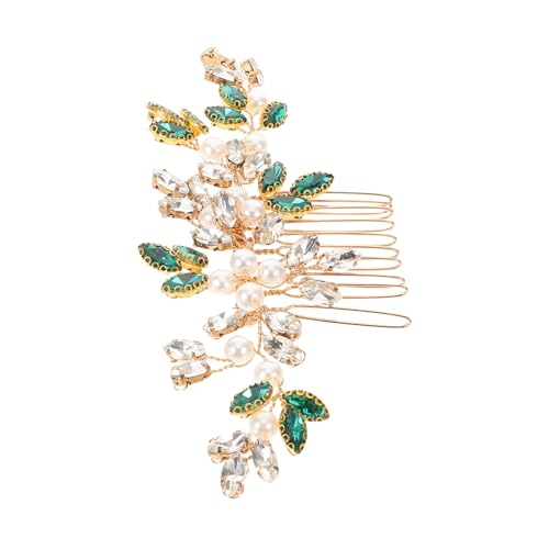 BIUDECO 手作りの 緑色水晶装飾付き 結婚式用ヘアコーム 軽量で快適な着用