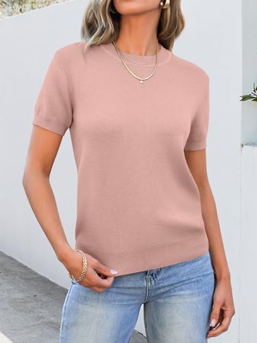 Image of ANRABESS Womens Short Sleeve Sweaters Wool Blend Crew Neck Sweater Shirts Business Casual Work Tops 2026 Summer Outfits