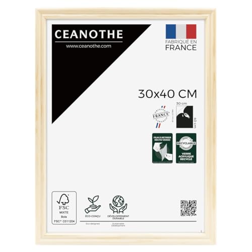 Ceanothe Cadre Photo 30x40 cm Bois Brut Naturel FSC Convient au A4 et de la Collection Classique Circée Authentic Verre Acrylique Incassable Recyclé –...