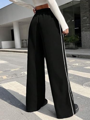 Womens Classic Casual Pants Drawstring Waist Wide Leg Cargo Pants2