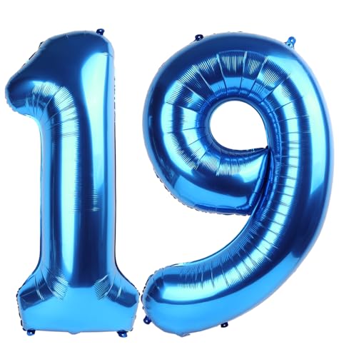 Image of Number Balloons 19 Balloon Dark Blue for 19 Birthday Decorations, 40 inch | Saturated Color, Large 40 in, With Inflation Straw & Hanging Hole, Great for Men's Party, Back-To-School Season, Pool Party