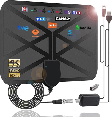 36DBI Antena TV Interior, 200 km Poderoso Antena HDTV Digital con Amplificador y Cable Coaxial para 1080P 4K Canales de TV Gratis DTMB VHF UHF DVB-T2 DVB-T TDT