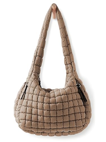 Dulayoo Puffer Quilted Satchel? Bag for Women Puffy Trendy Large Space Travel Bag Women Crossbody Satchel? Khaki