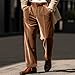 Men's Velvet Dress Pants, Button Waist Straight Leg Baggy Pants Business Casual Fashion Trousers with Pockets Brown