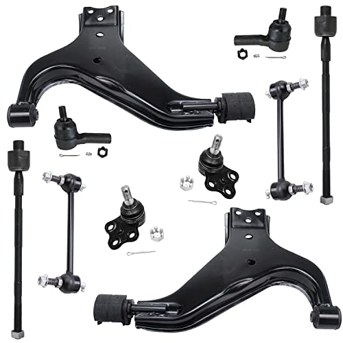 Image of Detroit Axle - 10pc Front End Kit for 1996-2004 Nissan Pathfinder INFINITI QX4, 2 Lower Control Arms 2 Sway Bars 4 Tie Rods 2 Lower Ball Joints 1997 1998 1999 2000 2001 2002 2003 Replacement