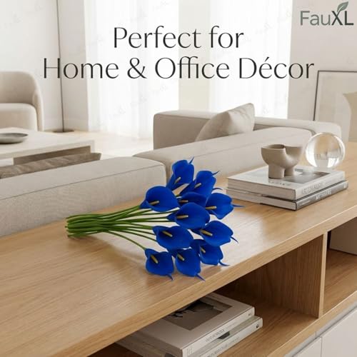 Image of 10 Pcs Artificial Calla Lily Flowers Bunch for Vase and Flower Pots- Premium Real-Look Faux Lily Stems for Home Decor, Living Room, Bedroom, Office Decoration (Vase not Included) (Blue)