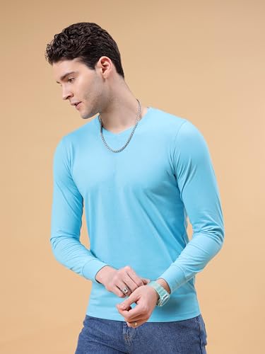 Image of The Indian Garage Co Men Cotton Slim Fit Solid V-Neck Tshirt