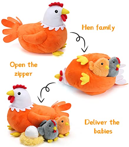 15inch Chicken Stuffed Animals, Mommy Farm Hen Plush with Henhouse Plushie/Egg/2 Little Baby Chicks Toys, Christmas… - Image 3
