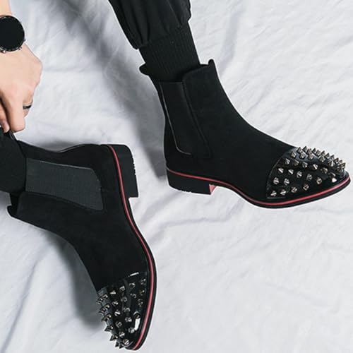 Chelsea Boots Men Black Boots Suede Ankle Boots with Spikes Men Studded Shoes Punk Style4
