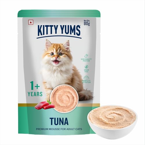 Image of Kitty Yums Adult Cat Wet Mousse 80g | Tuna | Rich in Protein | Promotes Hydration & Easy to Digest | Grain Free | No Artificial Flavours | Packed with Essential Vitamins & Antioxidants