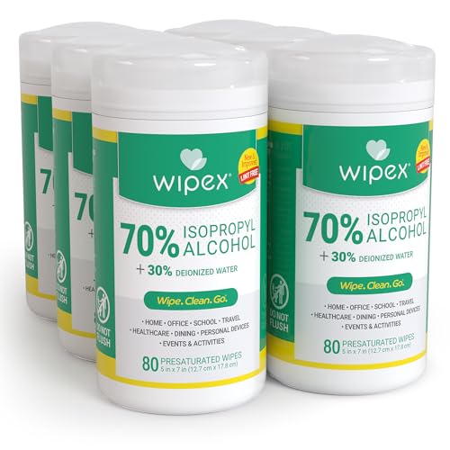 Wipex Alcohol Wipes for Electronics - Tech Wipes with 70% Isopropyl Alcohol - Equipment Cleaning for Computers, iPhones and Household Items, New Lint Free Cloth, 80 Count (Pack of 6)