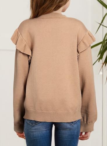 Girls Sweaters Cute Crewneck Ruffle Long Sleeve Knit Pullover Sweater Tops 6-15 Years2