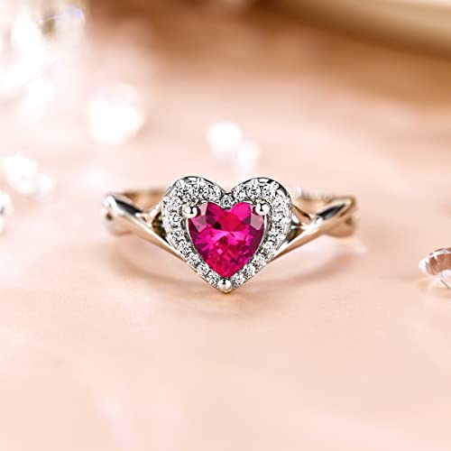 Bellna Promise Ring For Her 925 Sterling Silver Created Ruby Blue Sapphire Emerald Diamond Heart Promise Wedding Engagement Ring For Wife Girlfriend Her Anniversary (7, Ruby) #TOP3