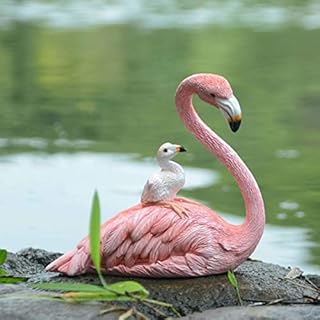 HomDSim Pink Flamingo and Egret Garden Statues Sculptures, Mini Pink Flamingo Lawn Ornaments Tabletop Statue Resin Birds Yard Art Outdoor Statue, for Home, Bookshelf Patio