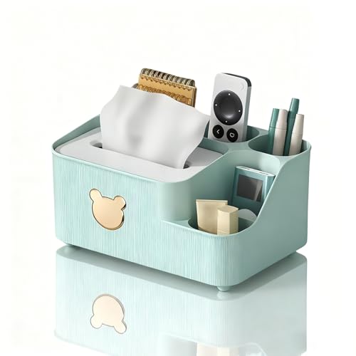 Multifunctional Tissue Box Cover with Storage Square Tissue Box Holder and Remote Box Modern Cube Tissue Cover Bedside Organizer for Nightstand End Table.