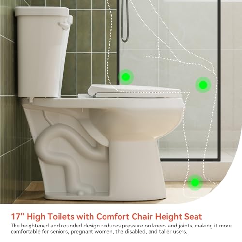 HOROW 17 Inch Tall Toilet, Two-Piece Round Toilet with ADA Comfort Chair Height Seat, Powerful 1.28 GPF Single Flush Toilet for Bathroom, 12" Rough In High Toilet for Seniors, White Toilet Bowl - Image 4