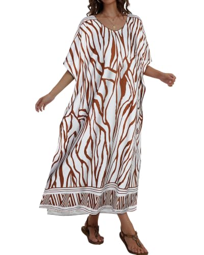 Image of Kaftan Dresses for Women V Neck Caftan Batwing Sleeve Swimsuit Cover Up | JILUVIN Plus Size Beach Swimwear Dress, Loose Fit Maxi Print Moomoo, Casual Mumu Nightgown Mrs Roper Costumes Vocation 2026