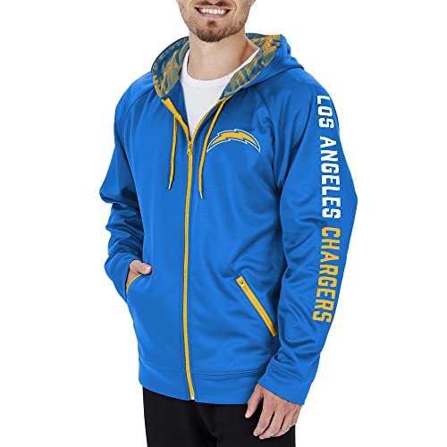 Zubaz Men's NFL Team Color Full Zip Hoodie with Camo Lines Details, Hooded Sweatshirt, Los Angeles Chargers, Small