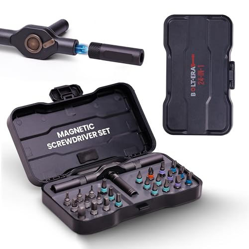 24 in 1 Magnetic Ratchet Screwdriver Set Magnetic Screwdriver Set with Multi-Bit Ratcheting Handle & Bit Magnetizer Compact Repair Tool Kit with Storage Case for Furniture Computer Bicycle and DIY