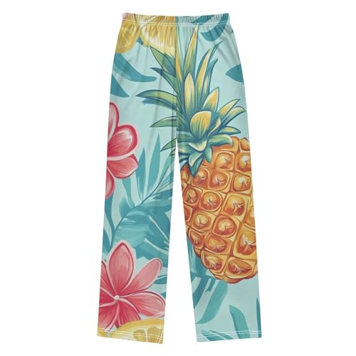 ZZXXB Pineapple Hibiscus Flower Boys Long Pants Soft Trousers Elastic Waist Kids Lounge Bottoms with Pockets S-XL2