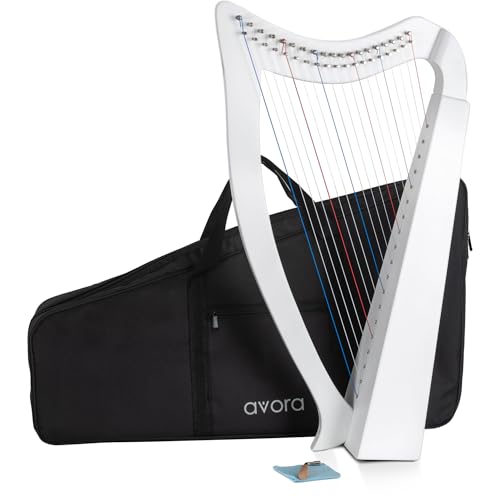 Arpa Celta Avora 19 Cuerdas Blanca – Arpa Artesanal con Funda y Llave de Afinación – Diatónica en Do Mayor - Con Microafinadores - Ligera y Compacta para Uso Flexible - Estilosa en Blanco