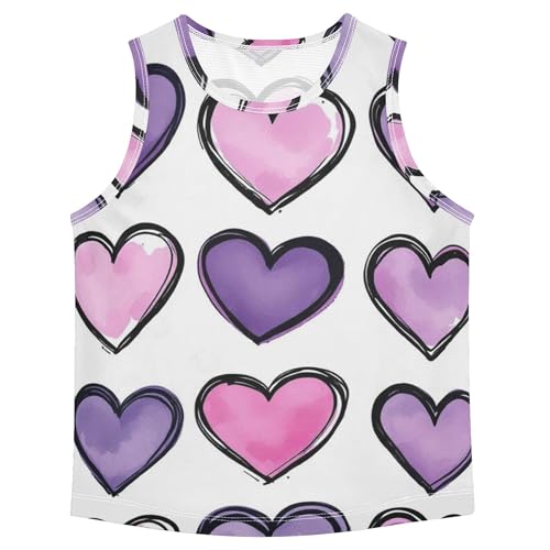 JUNZAN Purple Pink Heart Watercolor Tank Top for Boys Sleeveless Kids Vest Sports Clothes for Beach Swim Work Out 3T