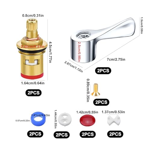 2 Set Replacement Tap Valves Mixer Tap Cartridge Replacement 1/4 Turn Tap Cartridge Replacement Kitchen Tap Valves Replacement Tap Handles Replacement for Kitchen - Image 2