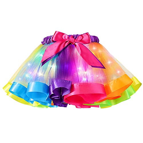 Hifot Falda Tutú para Niñas con Luz LED, Vestido Lentejuelas Tutu Ballet Luminosa niña, Vestido Corto de Baile Colorido Princesa para Fiestas Escenario