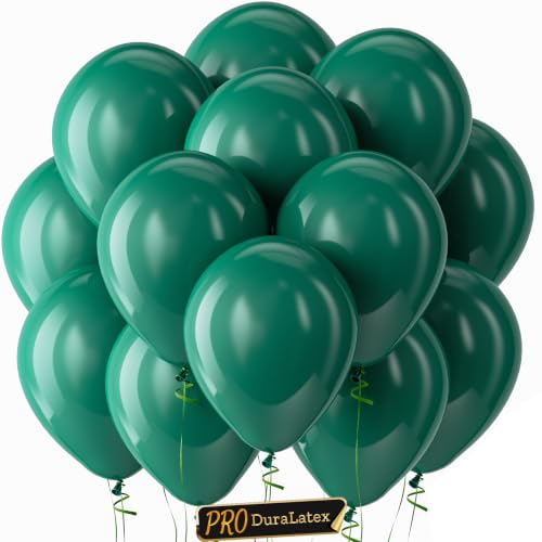Image of Bezente Pro Duralatex Dark Green Balloons - 100 Pack 12 inch Extra-Thick Emerald Hunter Forest Green Boho Neutral Balloons for Wedding Birthday Dinosaur Jungle Theme Party Decorations