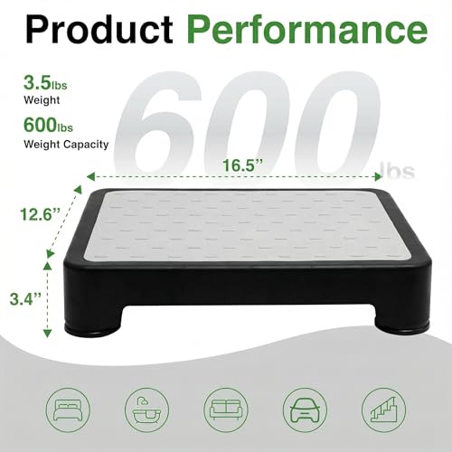 Image of COOL-ANGLE Non-Slip Step Stool for Adults & Seniors - 3.4 inch Low Profile Wide Platform 600lbs Capacity - 6 Stability Feet Bed Step for High Beds, Bath & Car - Portable with Handles, Gray