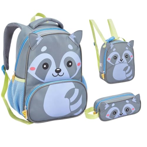Kit Mochila De Creche Lancheira E Estojo Infantil ZOOP Guaxinim
