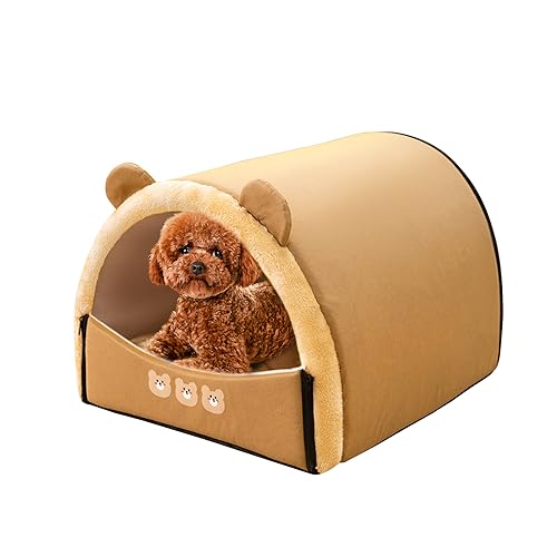 BOSERMEN Cat Bed, Cute Cat House, Removable and Washable Pet Cave Bed, Portable Cat Igloo Bed with Removable Cushion, Warm Cat Cave Bed(M, Brown)
