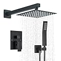 Ackwave Shower Faucet Matte Black Shower System with 8 Inches Rain Shower Head and Handheld Spray Bathroom Luxury Rain Shower Faucet Set Complete Wall Mounted