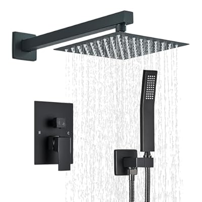 Ackwave Shower Faucet Matte Black Shower System with 8 Inches Rain Shower Head and Handheld Spray Bathroom Luxury Rain Shower Faucet Set Complete Wall Mounted