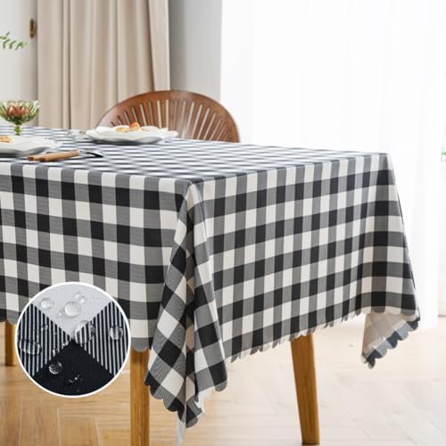 MANGATA CASA Black Gingham Thanksgiving Tablecloth - Fall Tablecloth Rectangle - Checkered Poly Waterproof Table Cloths-Autumn Buffalo Plaid Wrinkle Free Table Cover (Black 60x102in) by MANGATA CASA - Used condition - Image 3