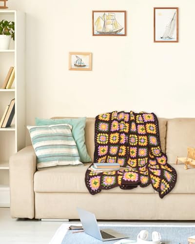 Image of Katech Crochet Blanket Kit - Beginner's Granny Square Blanket, 63'' x 36'' - 32 Yarn Colors & Tutorial