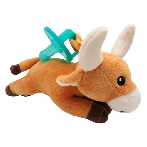 Image of Gamezies Baby Boy and Girl Silicone Longhorn Plush Pacifier with Detachable Western Plush Toy Holder, CPSIA Tested, BPA-Free 0-6 Months
