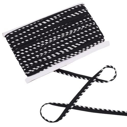 MAYJOYDIY 50 Yards White Twisted Lip Cord Trim 0.43inch Black Twisted Rope Cord with Lip Polyester Edge Piping Trim Cord Rope Embellishment for Sewing Clothing Pillows Lamps Draperies