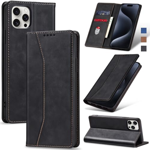 Image of Jasonyu Flip Wallet Case for iPhone 15 Pro,Black