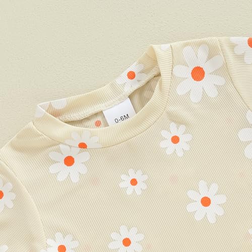 Image of Ayalinggo Baby Girl Summer Outfits Short Sleeve Lettuce Trim Floral Tops + Shorts Set Infant Clothes