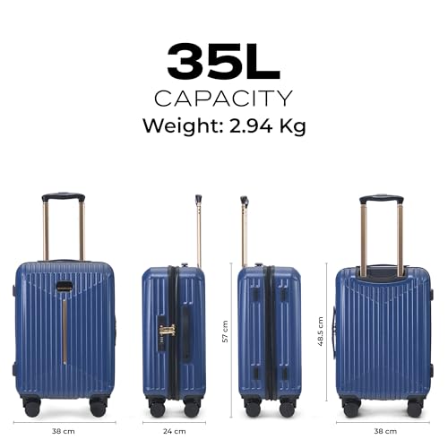 Image of Midnight Voyager Cabin Small 57cm | Trolley Bag Hard Case Polycarbonate, 4 Wheels 360 Degree Wheeling System Luggage, Suitcase for Travel, with Front Laptop Access (Strom Blue)