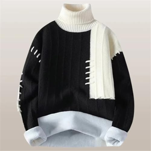 Men Fleece Turtleneck Sweater Patchwork Warm Knitted Jumpers Casual Knit Thick Sweaters3