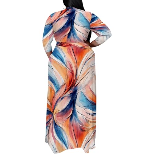 Image of SUZONANA Plus Size Maxi Dresses for Curcy Women Casual Loose 3 /4 Sleeve Long Dress with Belt
