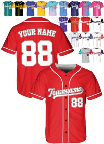 Custom Baseball Jerseys - Personalized Softball Shirts for Men, Women, Boys, and Girls - Customized Team Uniforms for Sports Fans, Teams, Events, Gifts - Add Your Name, Number, Logo Red/White