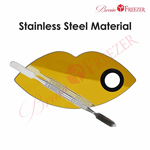 Image of Brain Freezer Shiny Makeup Palette With Stainless Steel Lip Shape Spatula, Golden 100 g