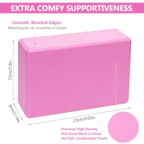 Yogablok, set van 2 stuks, EVA-schuim, yogablok met hoge dichtheid, antislip, core balans, pilatesblokken voor dames en heren, volwassenen, meditatieblokken (roze, 23 x 8 x 15 cm) - Afbeelding 3