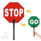 Stop Go Sign with Metal Handle,13 x 13 Inches 'Stop - Go' Double Sided Paddle,Reflective Aluminum,Fade Resistant/Waterproof/Easy to Assemble(1 Pack)