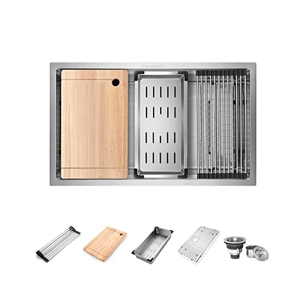 Gaomasck Workstation Kitchen Sink Undermount 32 inch Kitchen Sink Single Bowl 16 Gauge Stainless Steel Sink Multifunctional Step Kitchen Sinks Fregadero Gaomasck Workstation Kitchen Sink Undermount 32 inch Kitchen Sink Single Bowl 16 Gauge Stainless Steel Sink Multifunctional Step Kitchen Sinks Fregadero